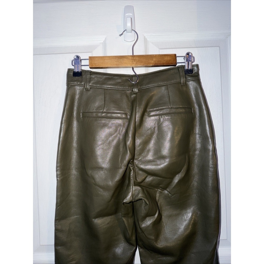 Aritzia Babaton Green Vegan Leather Command Cropped Pant Straight Pants Size 4 - Picture 3 of 7